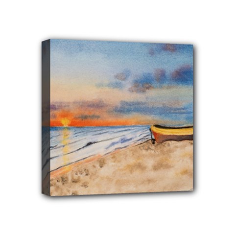 Sunset Beach Watercolor Mini Canvas 4  X 4  (framed) by TonyaButcher