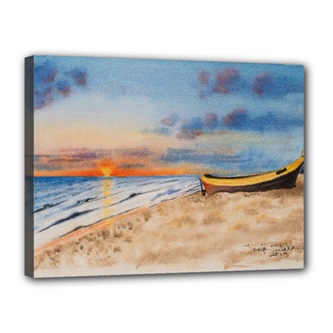 Sunset Beach Watercolor Canvas 16  X 12  (framed) by TonyaButcher