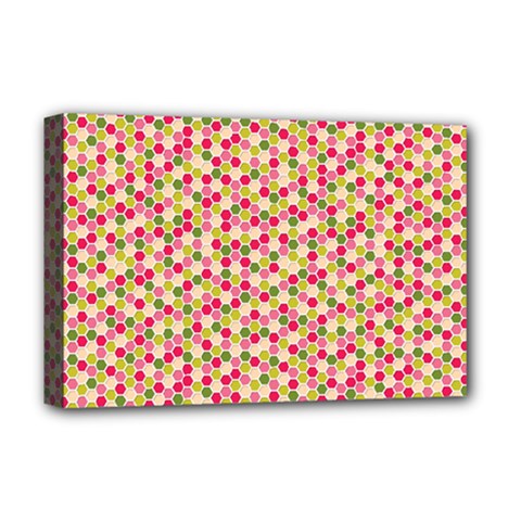 Pink Green Beehive Pattern Deluxe Canvas 18  X 12  (framed) by Zandiepants