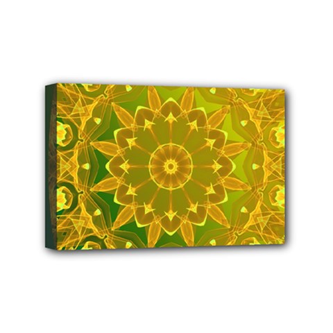 Yellow Green Abstract Wheel Of Fire Mini Canvas 6  X 4  (framed)