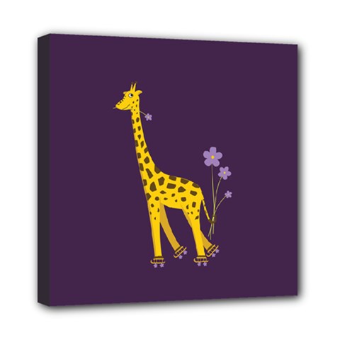 Purple Roller Skating Cute Cartoon Giraffe Mini Canvas 8  X 8  (framed) by CreaturesStore