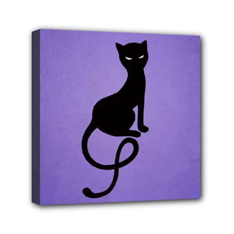 Purple Gracious Evil Black Cat Mini Canvas 6  X 6  (framed)