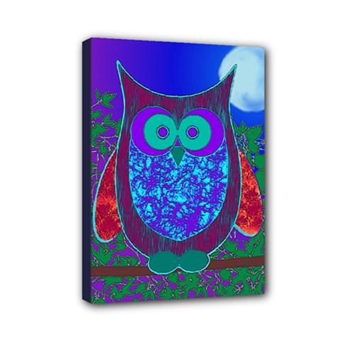 Moon Owl Mini Canvas 7  X 5  (framed)