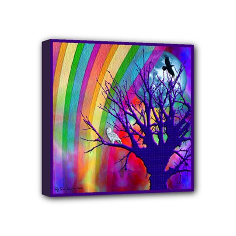 Rainbow Moon Mini Canvas 4  X 4  (framed)