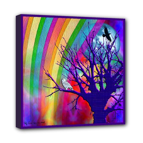 Rainbow Moon Mini Canvas 8  X 8  (framed) by SaraThePixelPixie