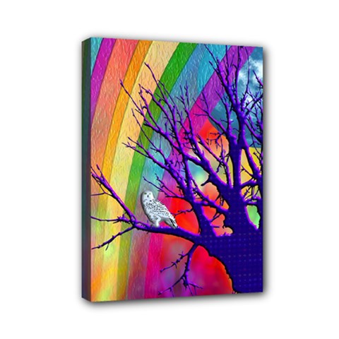 Rainbow Moon Mini Canvas 7  X 5  (framed) by SaraThePixelPixie