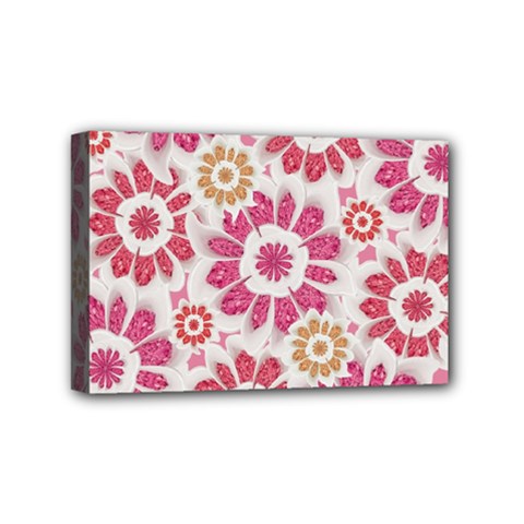 Feminine Flowers Pattern Mini Canvas 6  X 4  (framed) by dflcprints