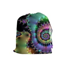 Satin Rainbow, Spiral Curves Through The Cosmos Drawstring Pouch (large) by DianeClancy