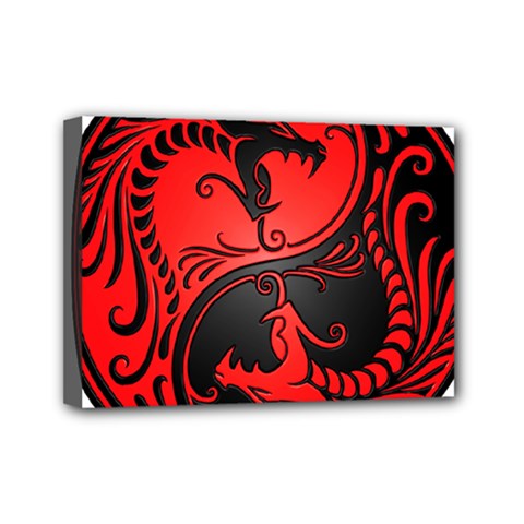 Yin Yang Dragons Red And Black Mini Canvas 7  X 5  (framed)