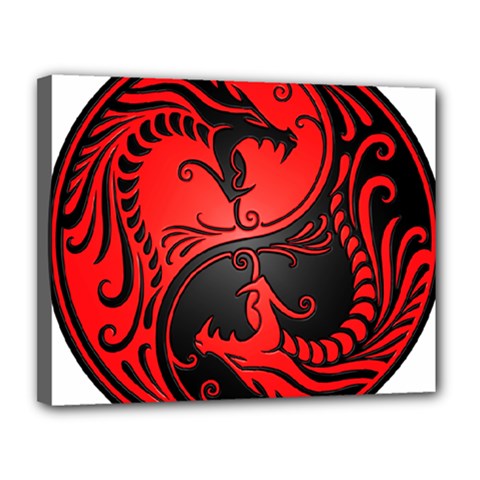 Yin Yang Dragons Red And Black Canvas 14  X 11  (framed) by JeffBartels