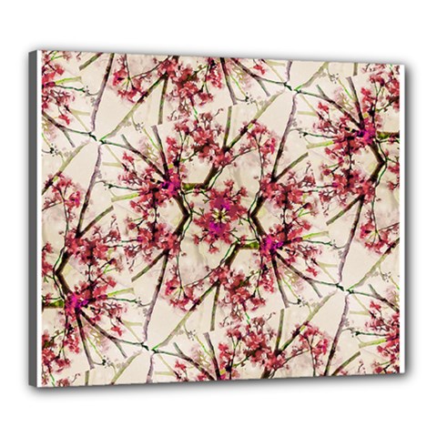 Red Deco Geometric Nature Collage Floral Motif Canvas 24  X 20  (framed)