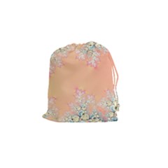 Peach Spring Frost On Flowers Fractal Drawstring Pouch (small)