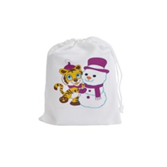 Winter Time Zoo Friends   004 Drawstring Pouch (medium) by Colorfulart23