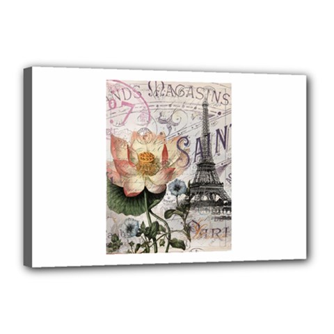 Vintage Paris Eiffel Tower Floral Canvas 18  X 12  (framed)