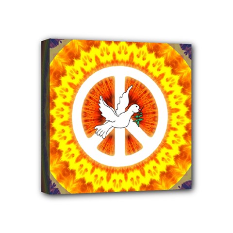 Psychedelic Peace Dove Mandala Mini Canvas 4  X 4  (framed)