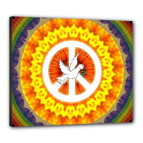 Psychedelic Peace Dove Mandala Canvas 24  X 20  (framed)