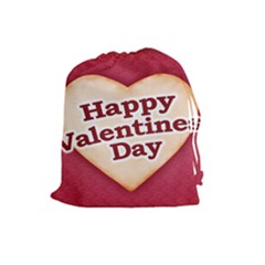 Heart Shaped Happy Valentine Day Text Design Drawstring Pouch (large) by dflcprints