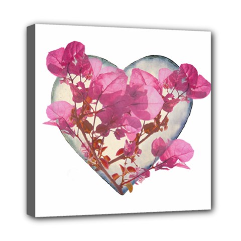 Heart Shaped With Flowers Digital Collage Mini Canvas 8  X 8  (framed) by dflcprints