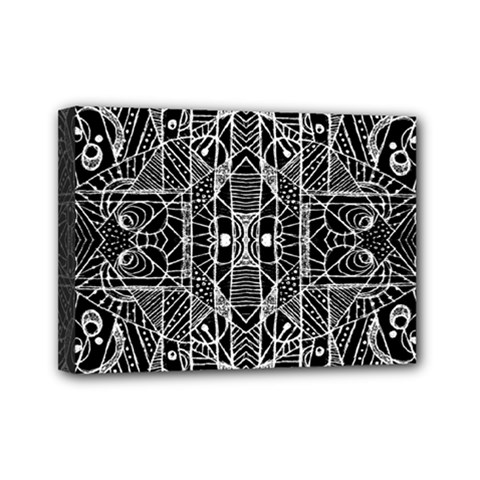 Black And White Tribal Geometric Pattern Print Mini Canvas 7  X 5  (framed) by dflcprints