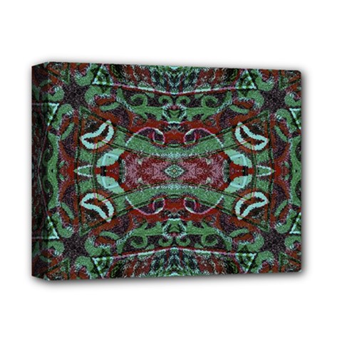 Tribal Ornament Pattern In Red And Green Colors Deluxe Canvas 14  X 11  (framed) by dflcprints