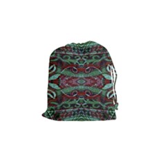 Tribal Ornament Pattern In Red And Green Colors Drawstring Pouch (small) by dflcprints