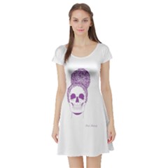 Purple Skull Bun Up Short Sleeved Skater Dress by vividaudacity