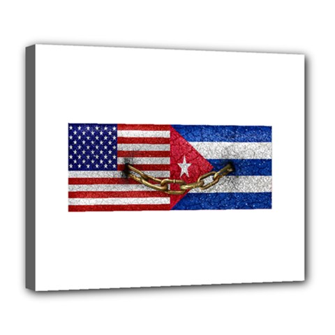 United States And Cuba Flags United Design Deluxe Canvas 24  X 20  (framed) by dflcprints