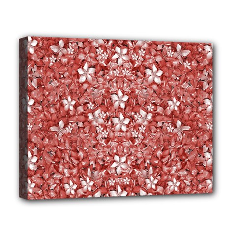 Flowers Pattern Collage In Coral An White Colors Deluxe Canvas 20  X 16  (framed) by dflcprints