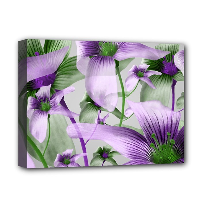 Lilies Collage Art in Green and Violet Colors Deluxe Canvas 16  x 12  (Framed) 