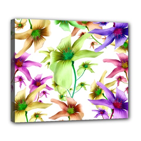 Multicolored Floral Print Pattern Deluxe Canvas 24  X 20  (framed) by dflcprints