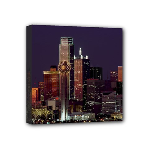 Dallas Skyline At Night Mini Canvas 4  X 4  (framed) by StuffOrSomething