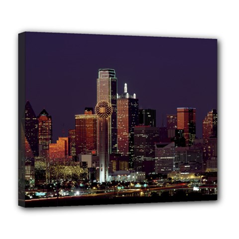 Dallas Skyline At Night Deluxe Canvas 24  X 20  (framed) by StuffOrSomething