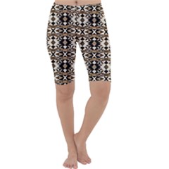 Geometric Tribal Style Pattern In Brown Colors Cropped Leggings  by dflcprintsclothing