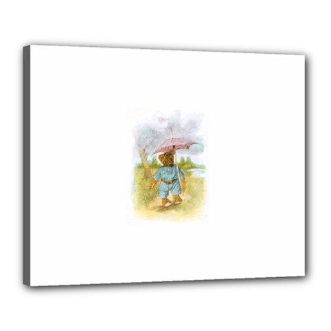 Vintage Drawing: Teddy Bear In The Rain Canvas 20  X 16  (framed)