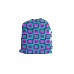 Blue Purple Squares Pattern Drawstring Pouch (small) by LalyLauraFLM