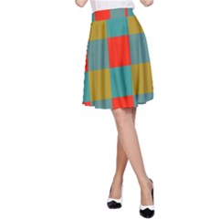 Squares In Retro Colors A-line Skirt by LalyLauraFLM