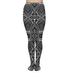 Black And White Tribal Geometric Pattern Print Tights by dflcprintsclothing