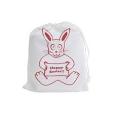 Cute Bunny With Banner Drawing Drawstring Pouch (large) by dflcprints