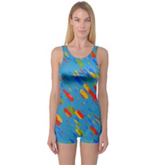 Colorful Shapes On A Blue Background Women s Boyleg Swimsuit