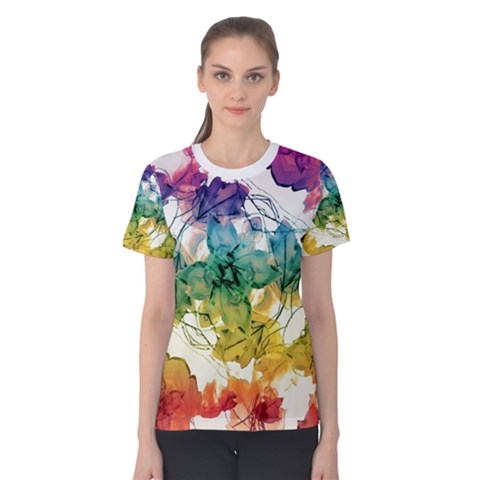 Multicolored Floral Swirls Decorative H Women s Cotton Tee by dflcprintsclothing