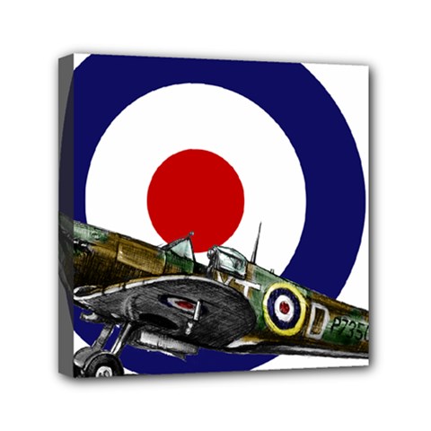 Spitfire And Roundel Mini Canvas 6  X 6  (framed) by TheManCave