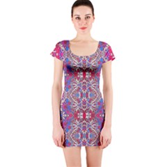 Colorful Ornate Decorative Pattern Short Sleeve Bodycon Dress