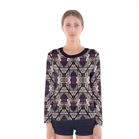 Abstract Geometric Modern Seamless Pattern Long Sleeve T-shirt (women) by dflcprintsclothing