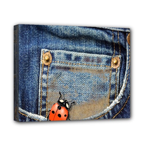 Blue Jean Lady Bug Canvas 10  x 8  (Framed)