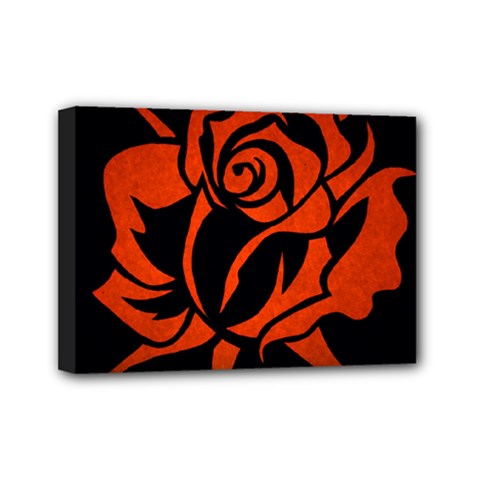 Red Rose Etching On Black Mini Canvas 7  X 5  (framed) by StuffOrSomething