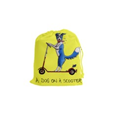 A Dog On A Scooter Drawstring Pouch (small)