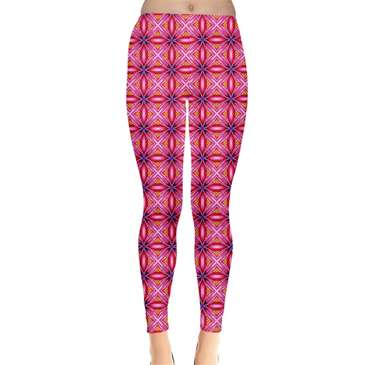 Abstract Pink Floral Tile Pattern Leggings 