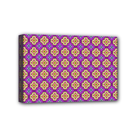 Purple Decorative Quatrefoil Mini Canvas 6  x 4  (Framed)