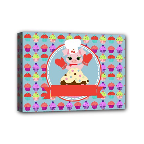 Cupcake With Cute Pig Chef Mini Canvas 7  X 5  (framed) by GardenOfOphir