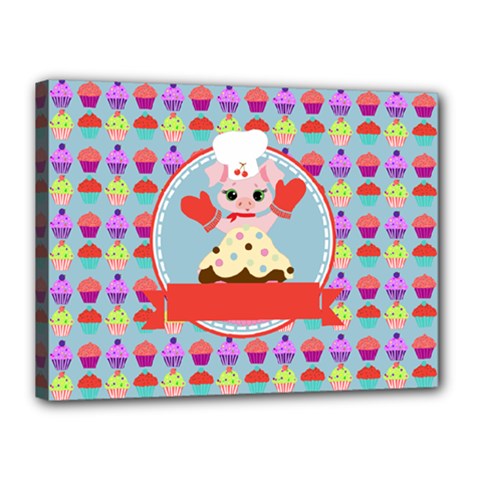 Cupcake With Cute Pig Chef Canvas 16  X 12  (framed) by GardenOfOphir